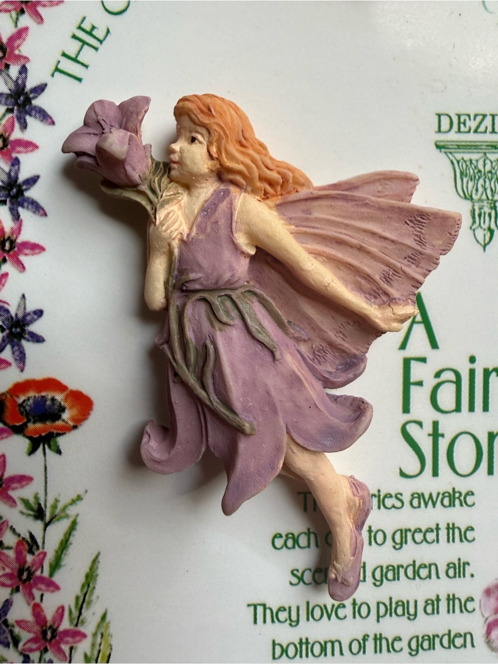 VTG Dezine Vintage Lilac Garden Fairy Brooch Pin 1993